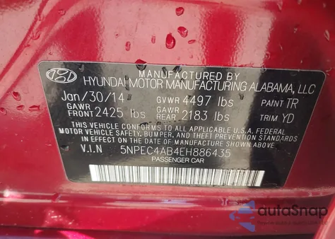 2014 Hyundai Sonata Limited 2.0T z USA, uszkodzony, nr VIN 5NPEC4AB4EH886435